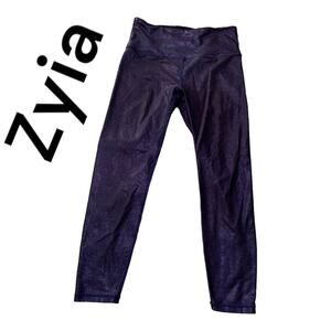 Zyia active blue metallic womens medium 8 10 crop leggings sparkle glitter gym l